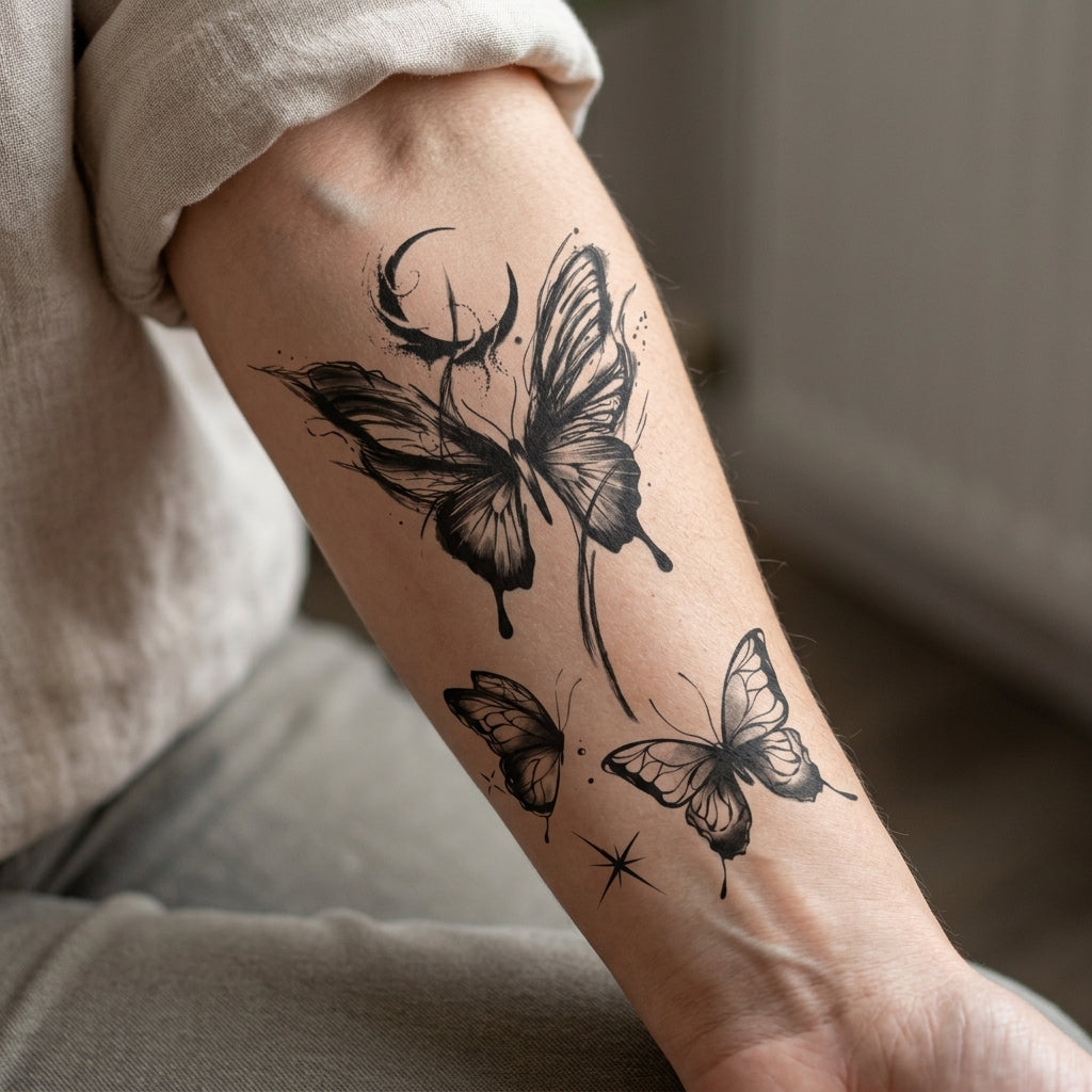 Moon Butterflies semi permanent tattoo applied on body