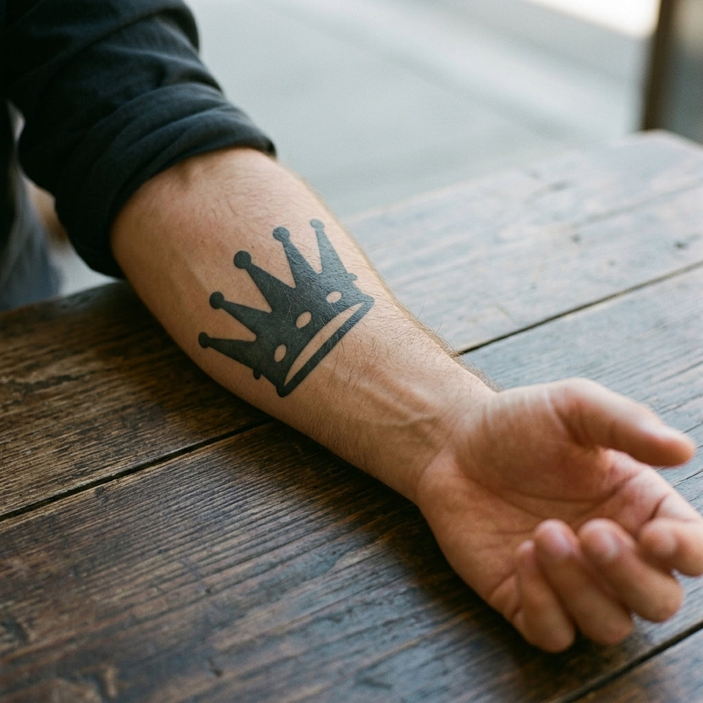 Black Crowns semi permanent tattoo applied on body