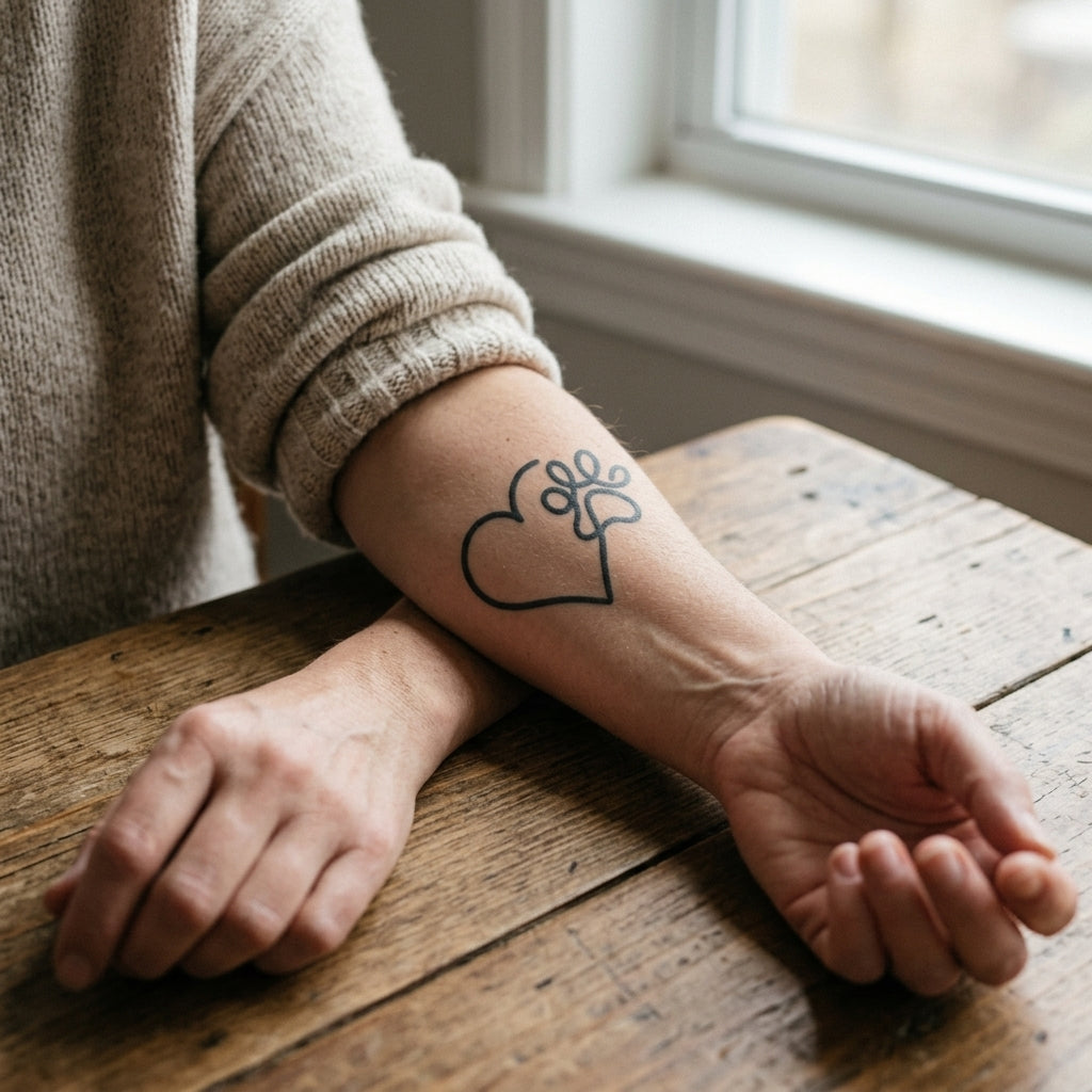 Paw Love semi permanent tattoo applied on body