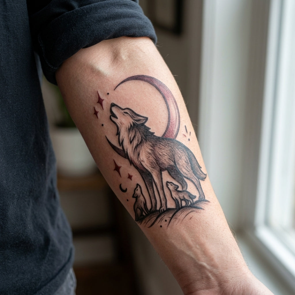 Howling Wolf semi permanent tattoo applied on body