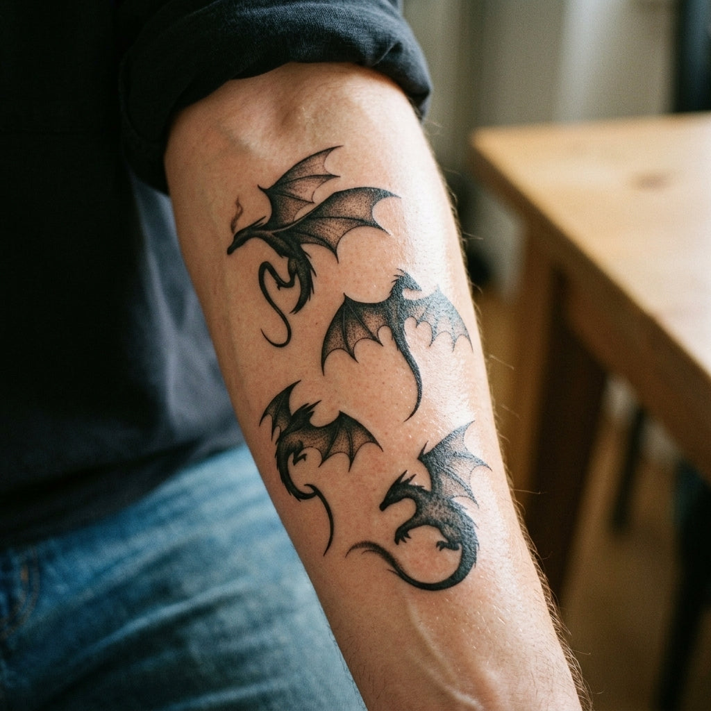 Black Dragons semi permanent tattoo applied on body