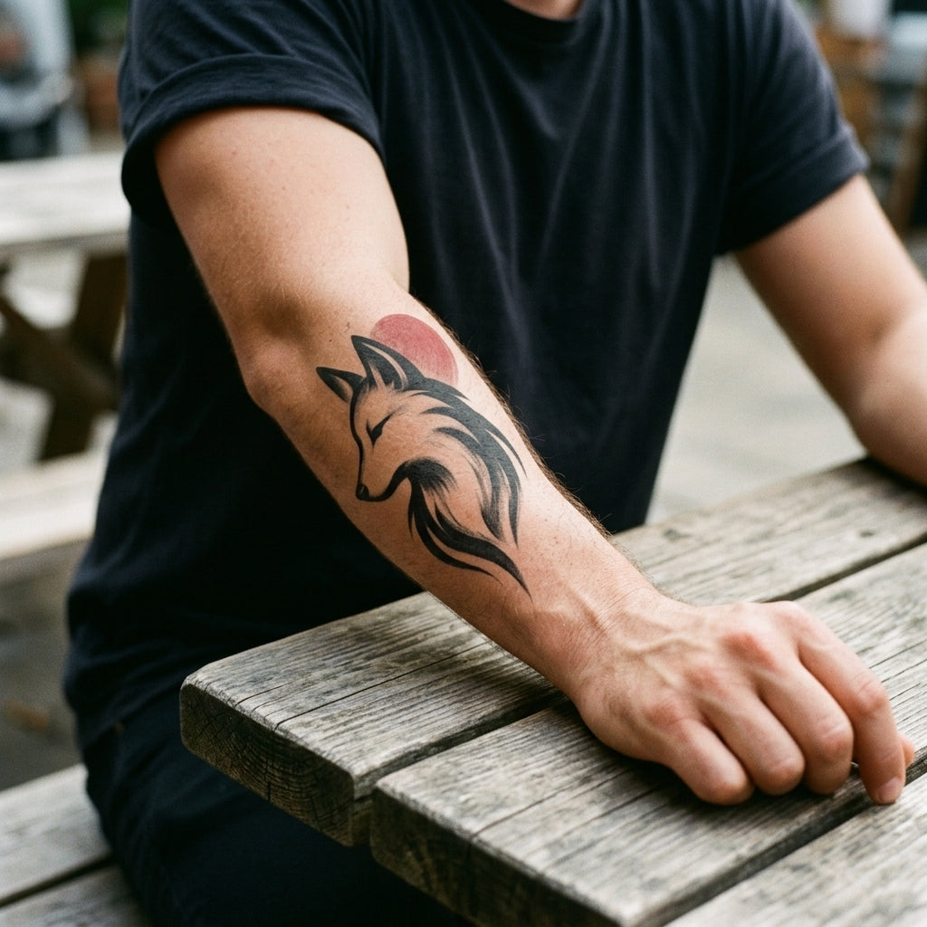 Fox Sun semi permanent tattoo applied on body