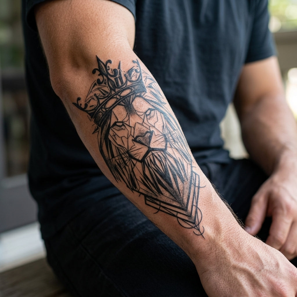Geometric Lion semi permanent tattoo applied on body