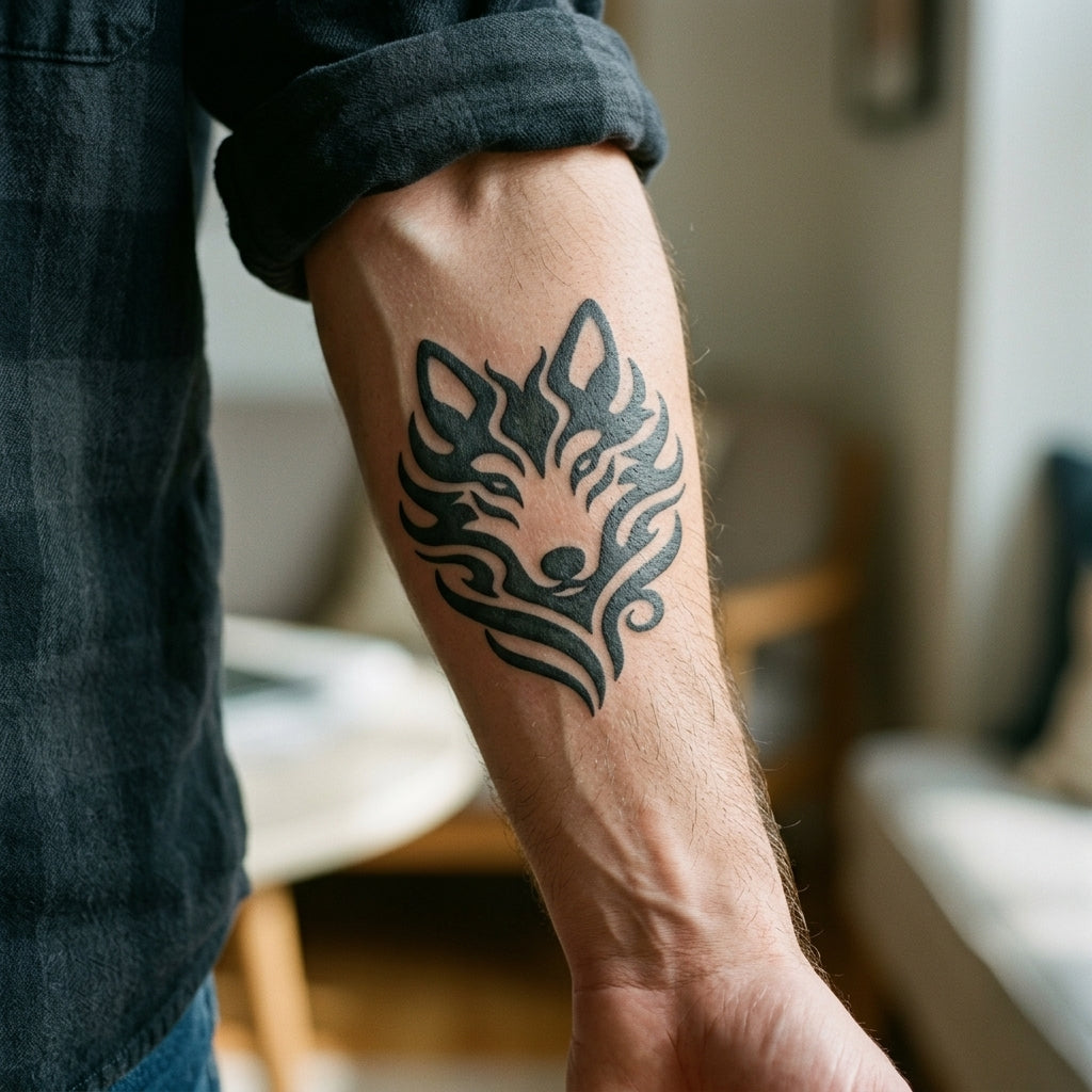 Twin Wolves semi permanent tattoo applied on body