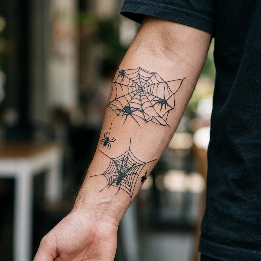 Spider Webs semi permanent tattoo applied on body