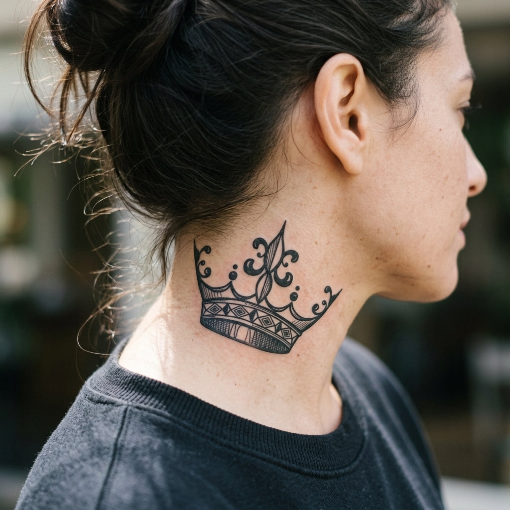 Neck Crown semi permanent tattoo applied on body