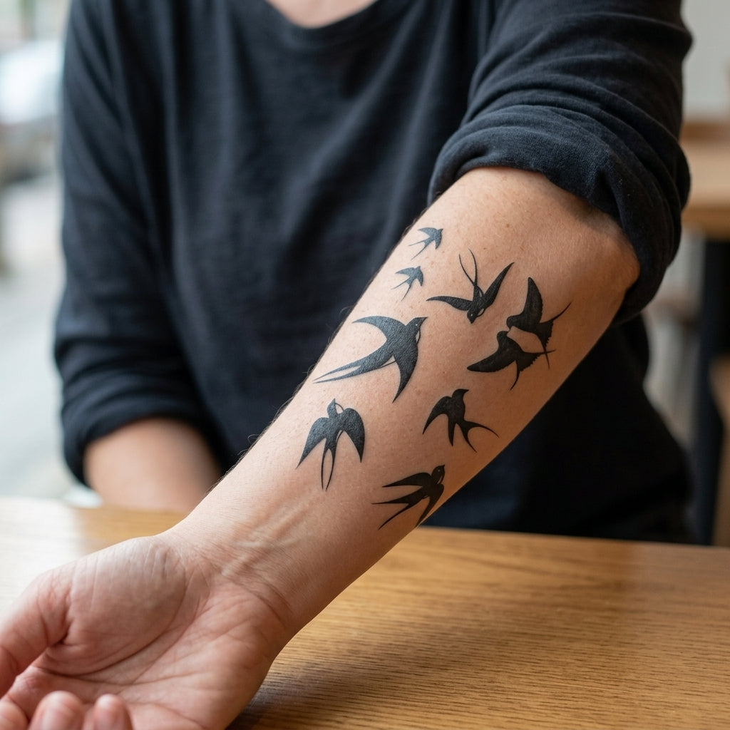 Swallows semi permanent tattoo applied on body