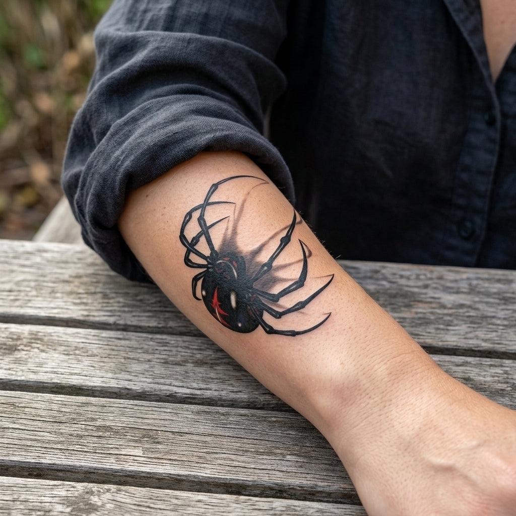 Black Widow semi permanent tattoo applied on body