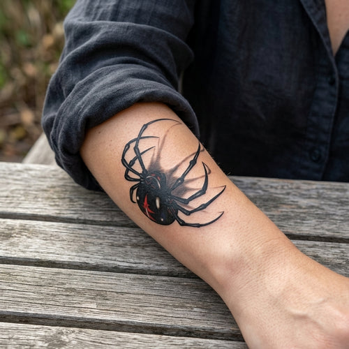 Black Widow semi permanent tattoo applied on body