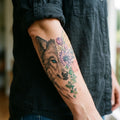 Floral Wolf semi permanent tattoo applied on body