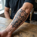 Tribal Mask semi permanent tattoo applied on body