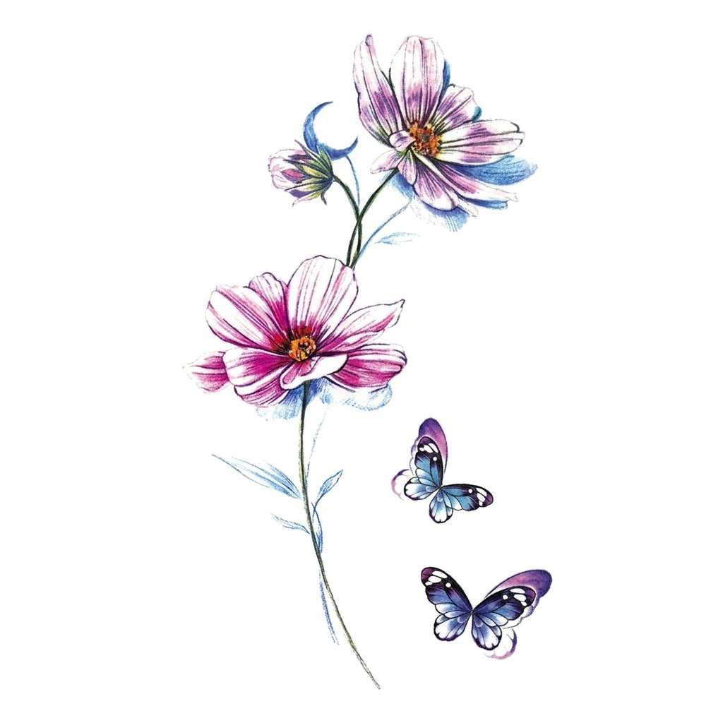 Pink Flowers semi permanent tattoo design