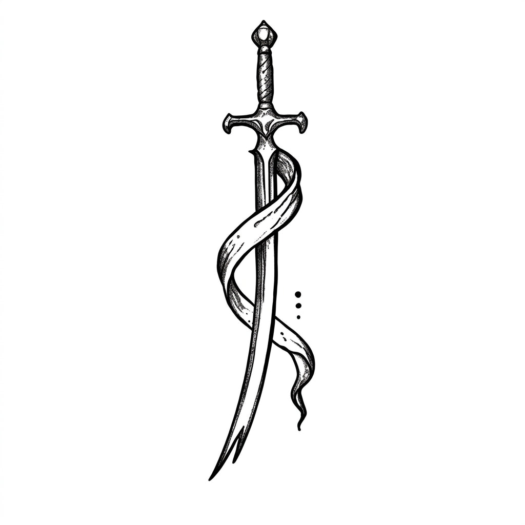 Ribbon Sword semi permanent tattoo design