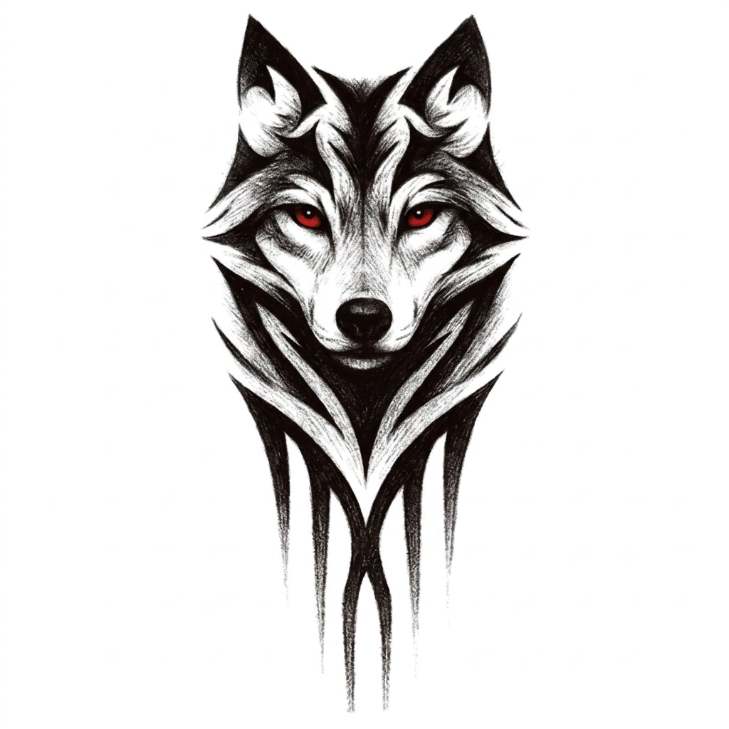 Tribal Wolf semi permanent tattoo design
