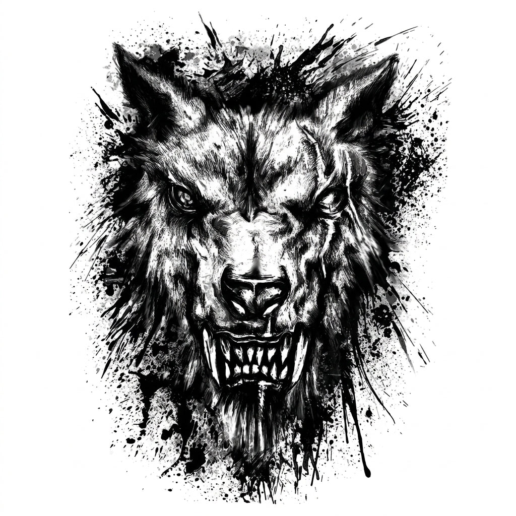 Splatter Wolf semi permanent tattoo design