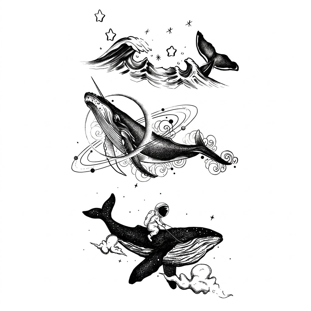 Space Whales semi permanent tattoo design