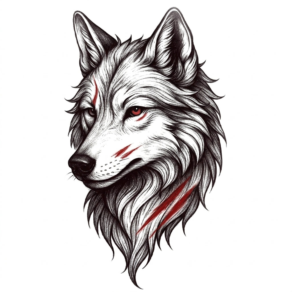 Scarred Wolf semi permanent tattoo design