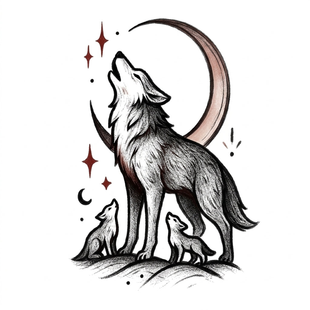 Howling Wolf semi permanent tattoo design