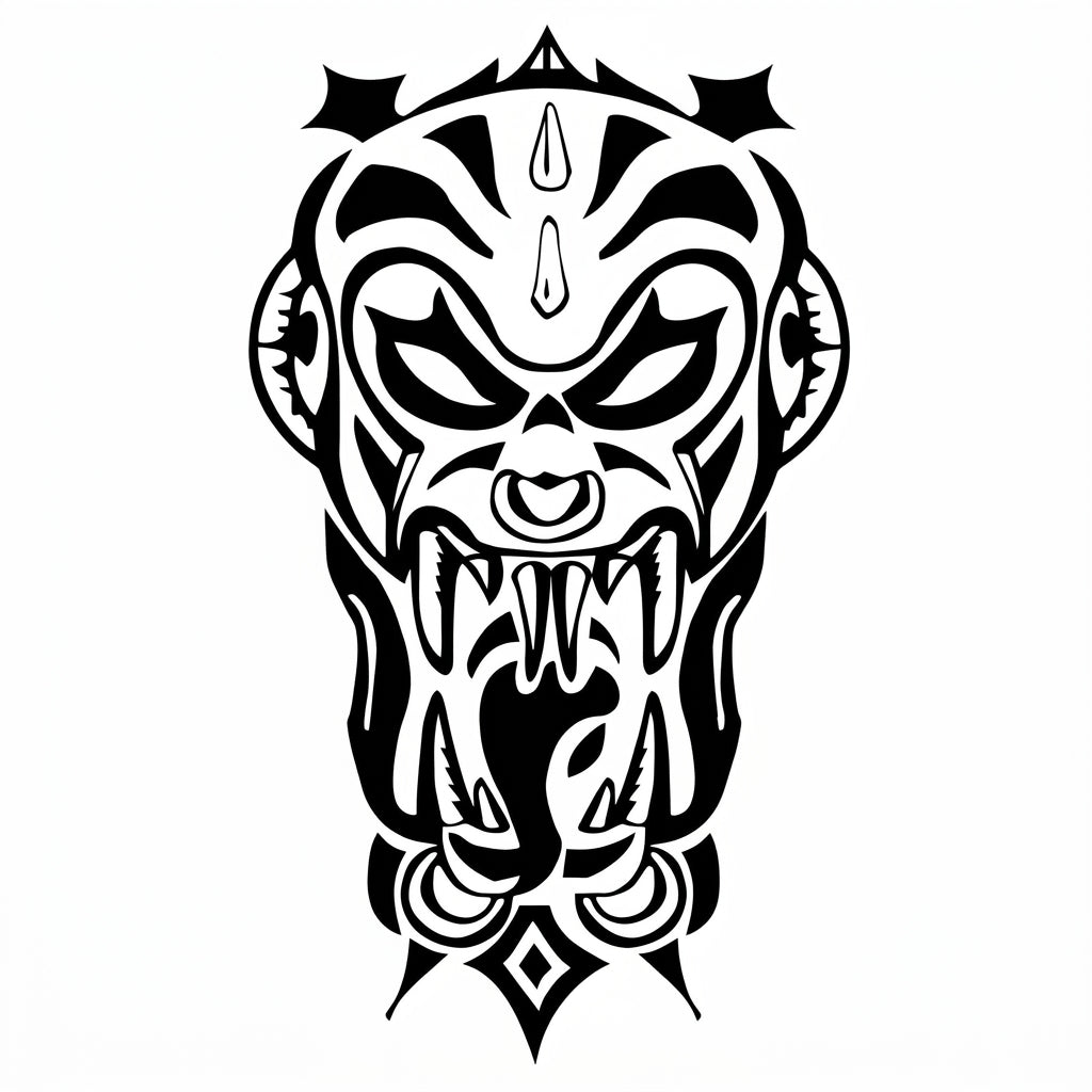 Tribal Mask semi permanent tattoo design