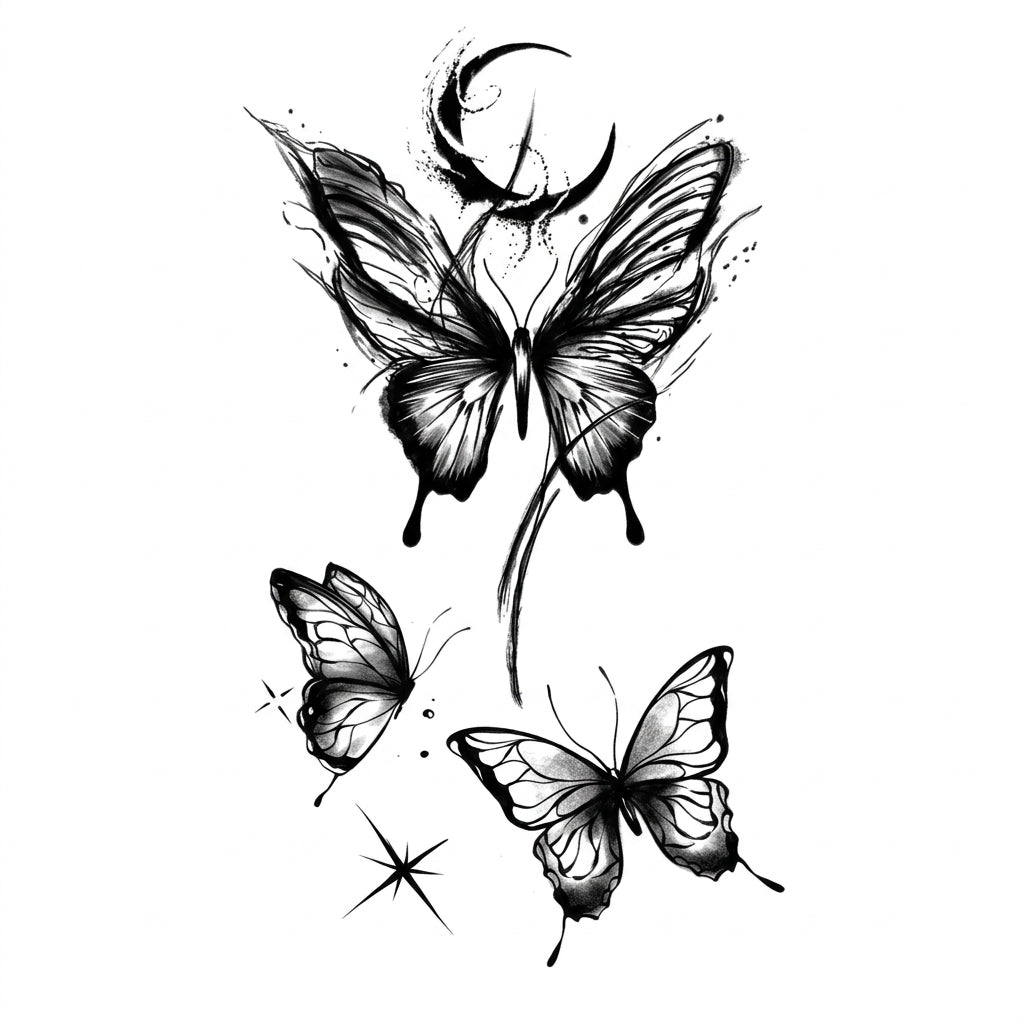 Moon Butterflies semi permanent tattoo design