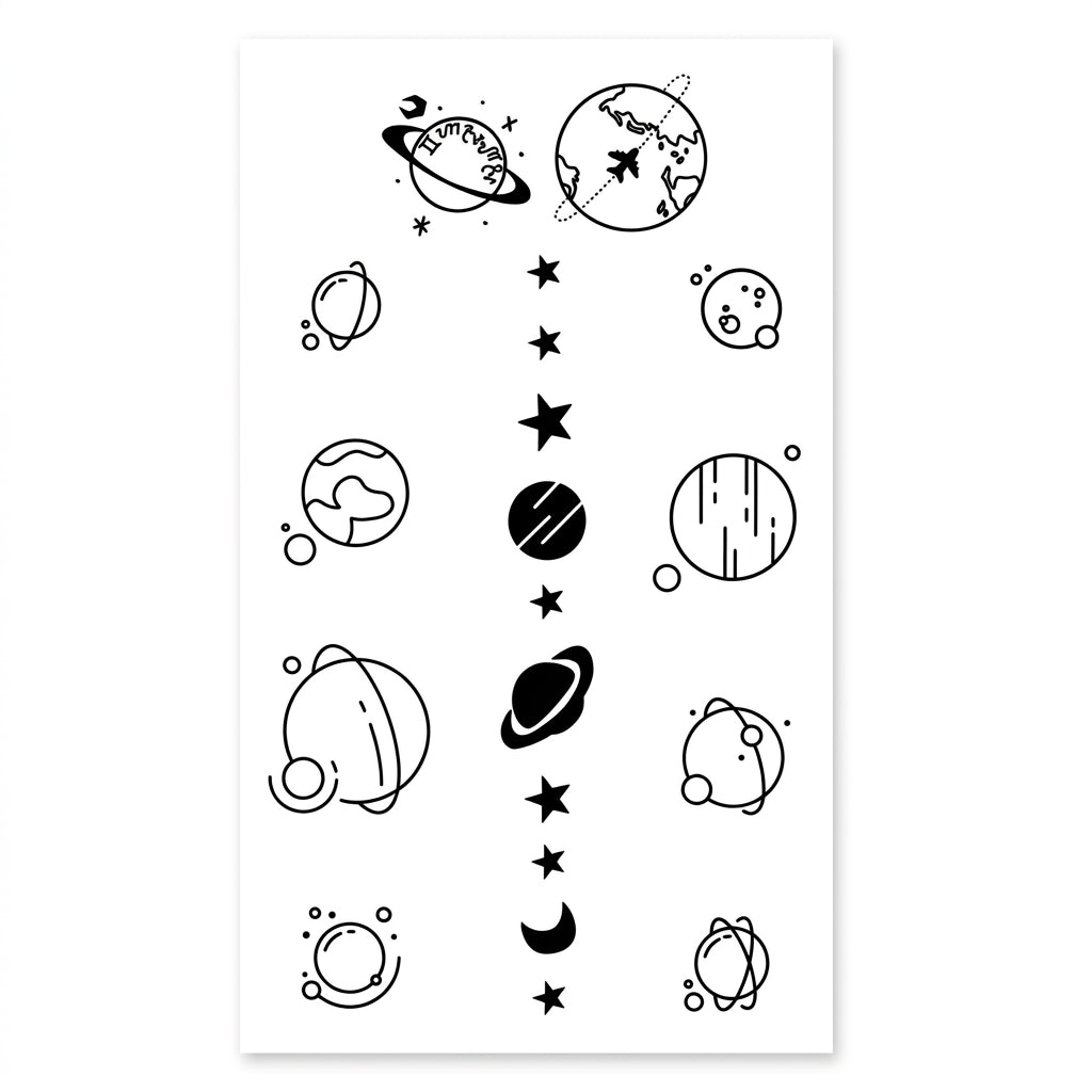 Mini Planets semi permanent tattoo design