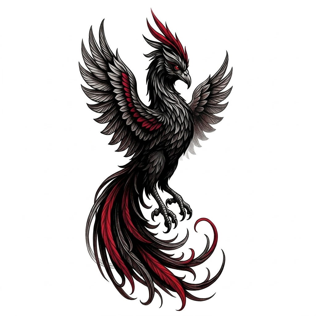 Red Phoenix semi permanent tattoo design