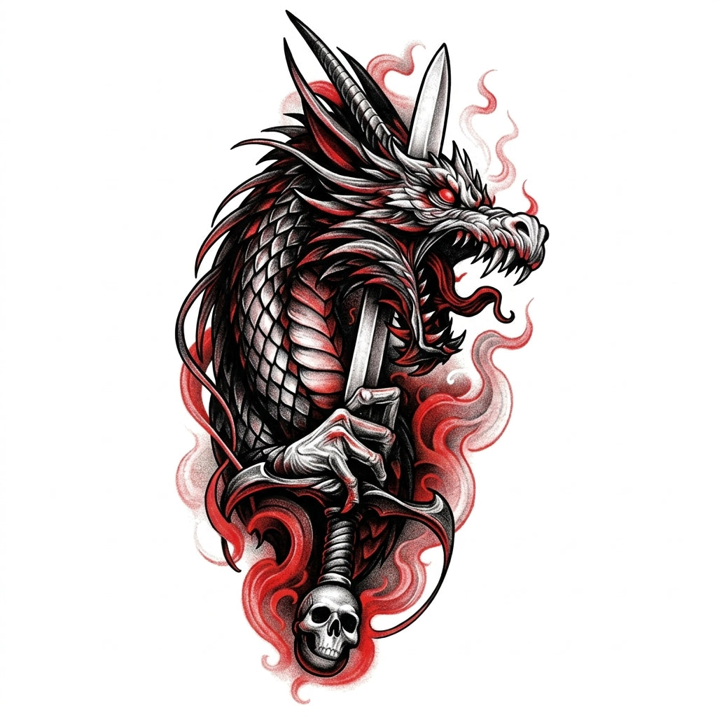 Dragon Skull semi permanent tattoo design