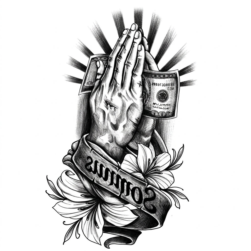 Praying Hands semi permanent tattoo design