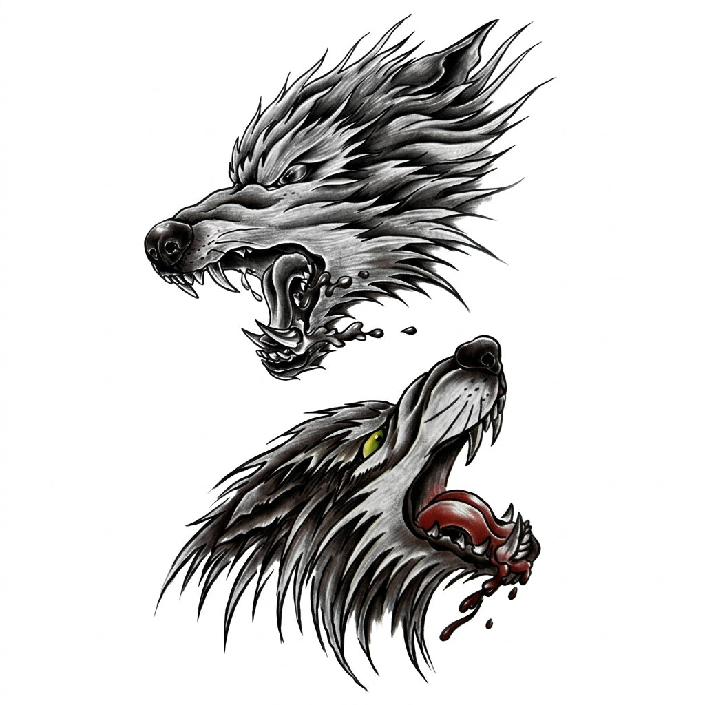 Angry Wolves semi permanent tattoo design