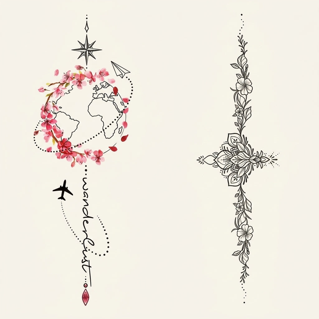 Wanderlust Globe semi permanent tattoo design