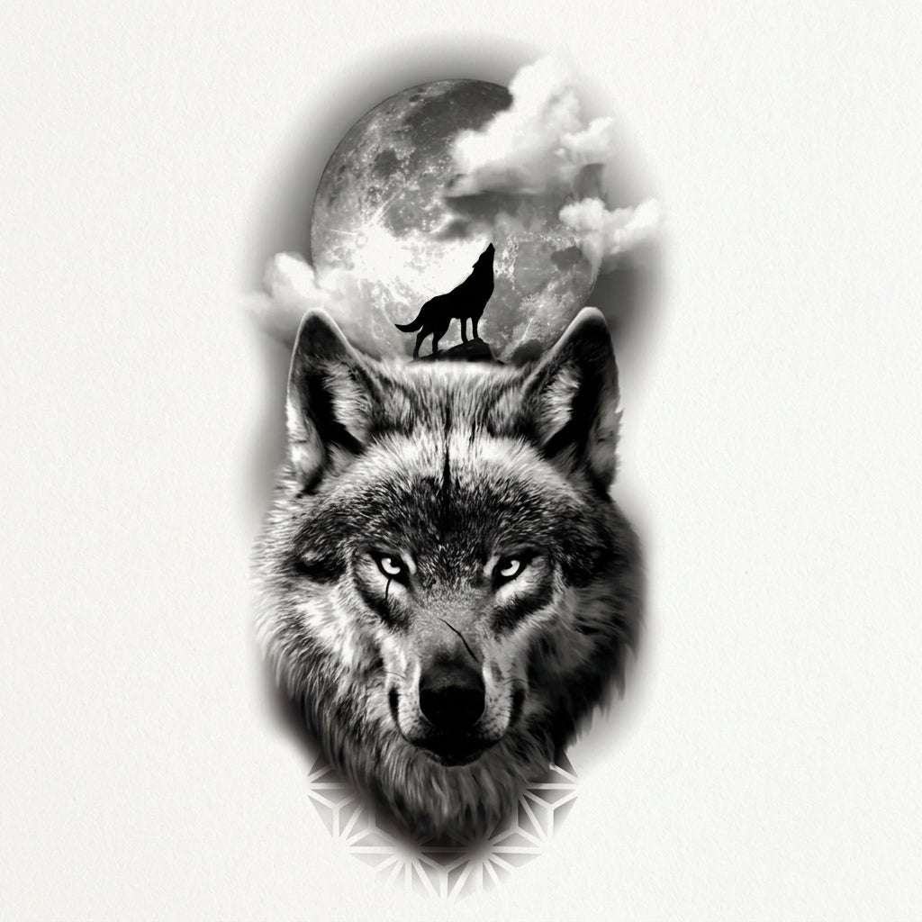 Moon Wolf semi permanent tattoo design