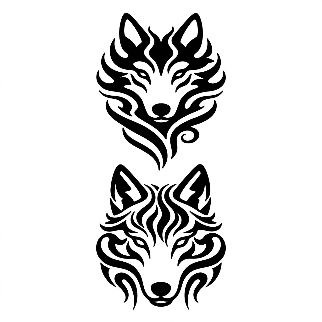 Twin Wolves semi permanent tattoo design